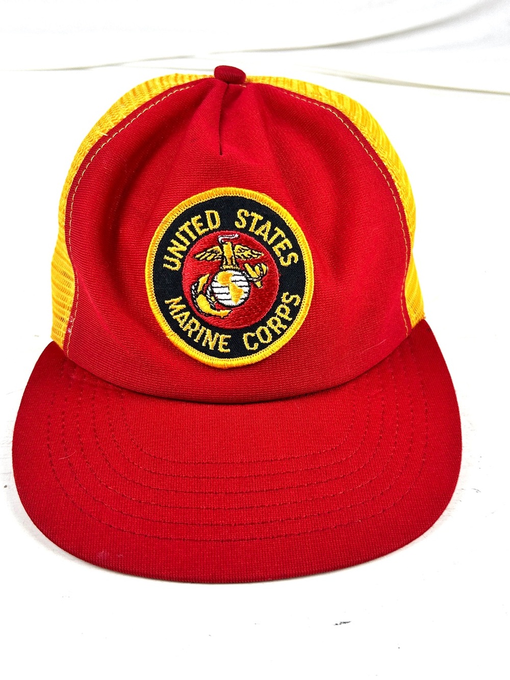 Vintage US Marine Corps Hat Snapback Made in USA Red Yellow Trucker Mesh USMC